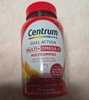 Centrum Dual Action Multi + Omega-3 Heart Brain Eye Health 110Ct Gummies 5/27