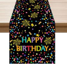 Colorful Happy Birthday Confetti Firework Table Runner Burlap Table Decoration f