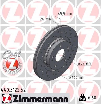 Zimmermann 440.3122.52 Brake Disc for Citroen, Mitsubishi, Peugeot