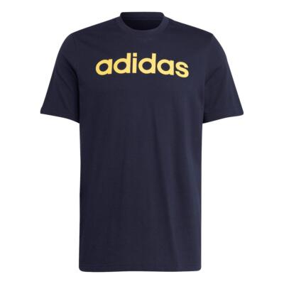 adidas Essentials Linear Logo Men's T Shirt, Navy / Gold, Size Small S, IC9300