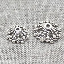 6 Sterling Silver Bead Caps for Bracelet Hollow Spacer 10mm 12mm