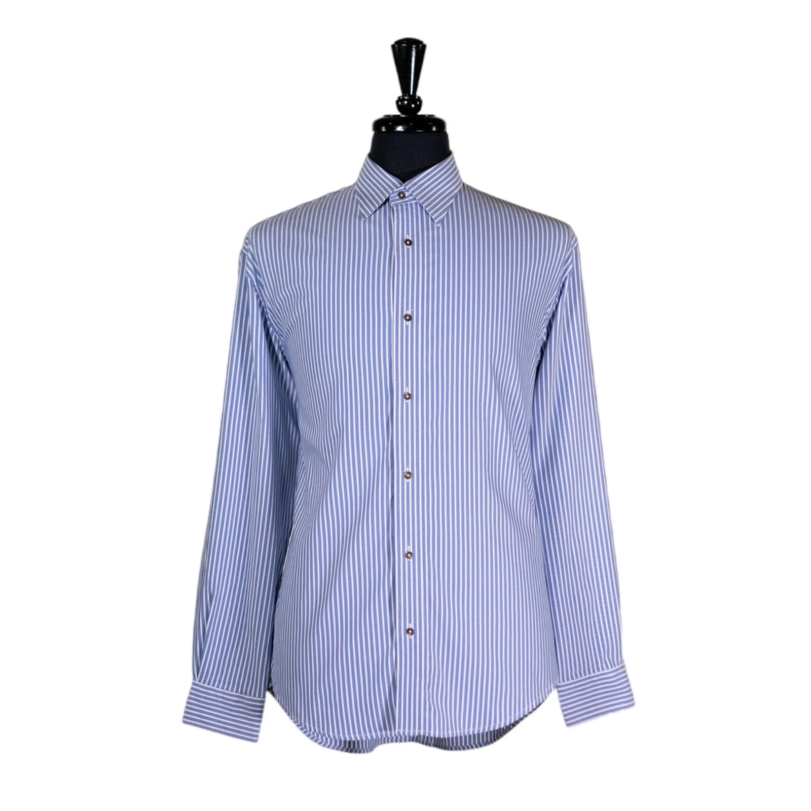 Mens Silky Shirt Button Up Blue White Striped Preppy Dress Casual Party Large