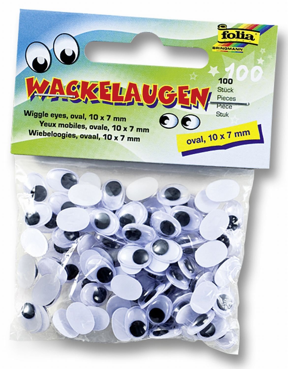 Folia 751007 Wiggle Eyes with Moving Pupils 10 x 7 mm Set of 100 Oval 751007 - Ø