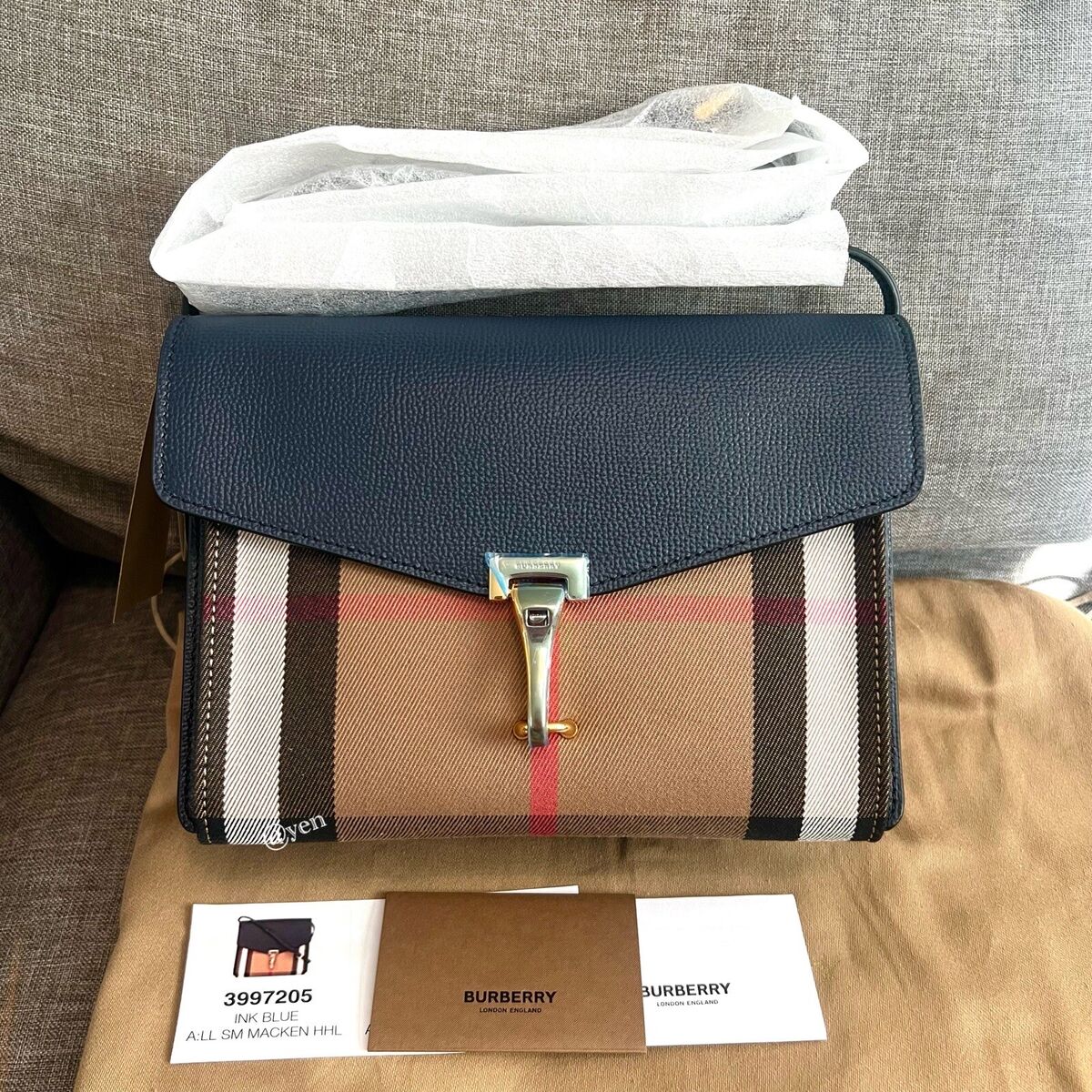 Burberry Macken Small Ink Blue House Check Derby Grain Burberry Macken Small Ink Blue House Check Derby Grain
