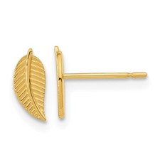 Real 14kt Yellow Gold Madi K Kids Leaf Post Earrings