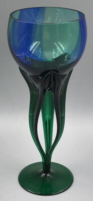 Krosno Studio Weinglas blau grün Qualle Jozefina Polen Glas Kunst 22,5cm Vintage