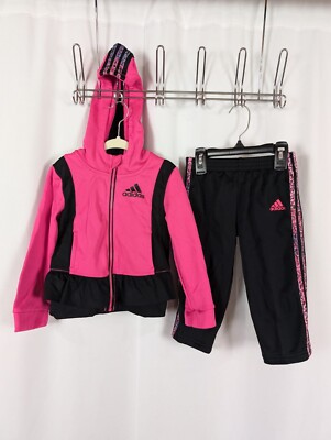 Girl's Black Pink 3-Stripes Adidas Tracksuit Jacket Pants Size 24