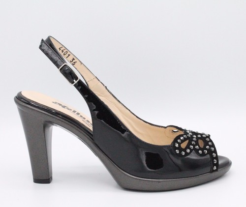MELLUSO Sandali donna eleganti in pelle vernice nero con strass tacco  cerimonia | eBay