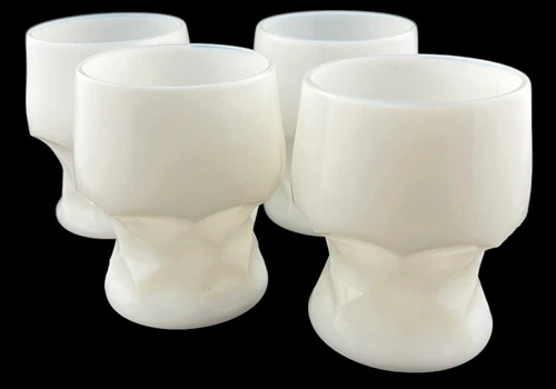 4 Vintage Anchor Hocking Tumblers Diamond Georgian White Milk Glass 4” Heavy