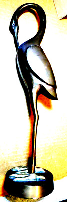 Leonard~(DAD) Vintage Brass Mid Century Crane Heron Figurine/Statue On Stand 15''