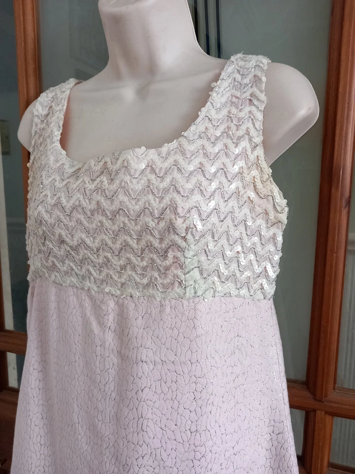 Vtg 60s Sequin Lame Pink A-line Maxi Dress Evening Prom Size 10 12 Hollywood  - Image 2 of 4
