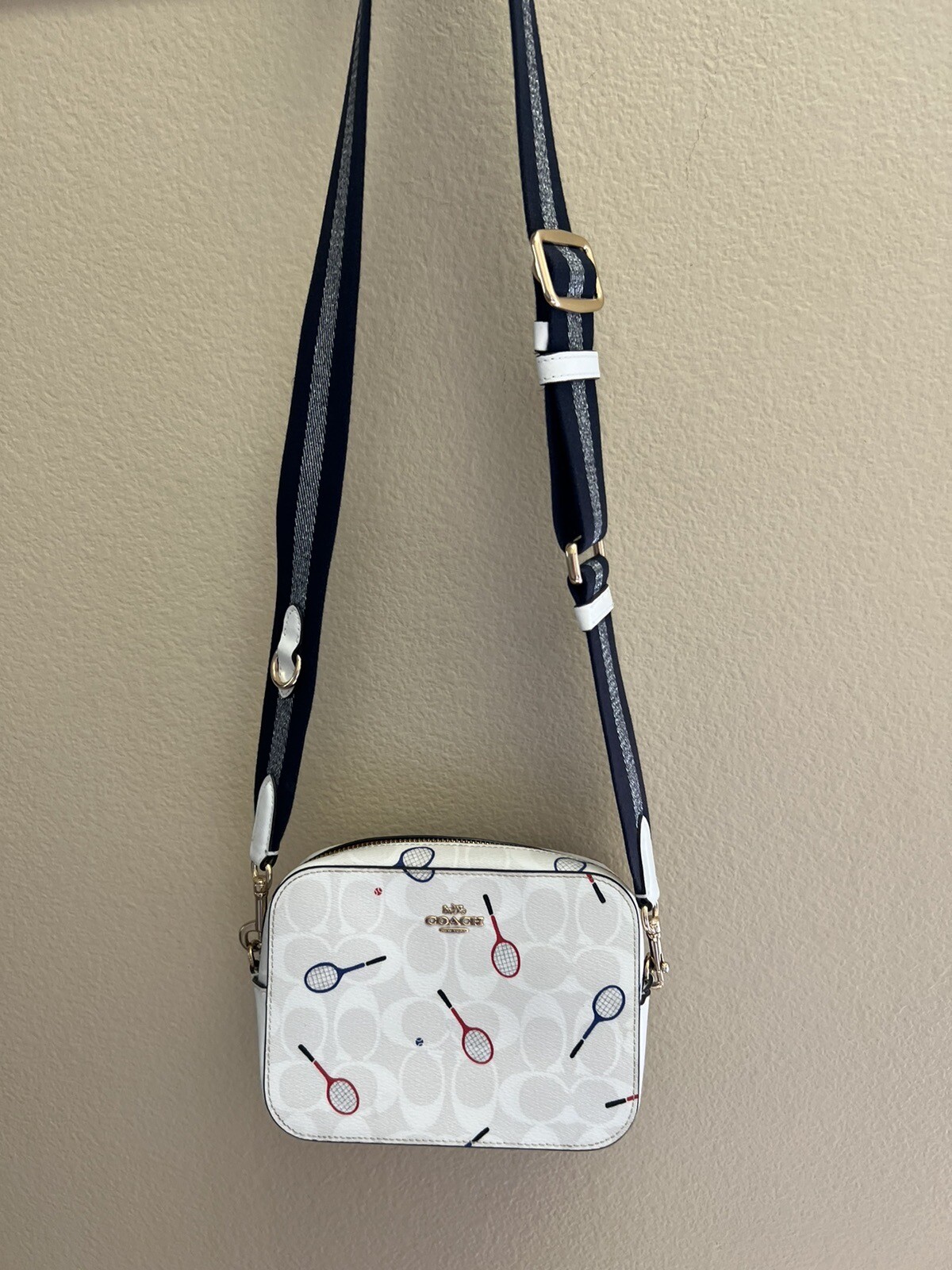 Coach Leather Camera Crossbody Bag Tennis Motif GUC Gem