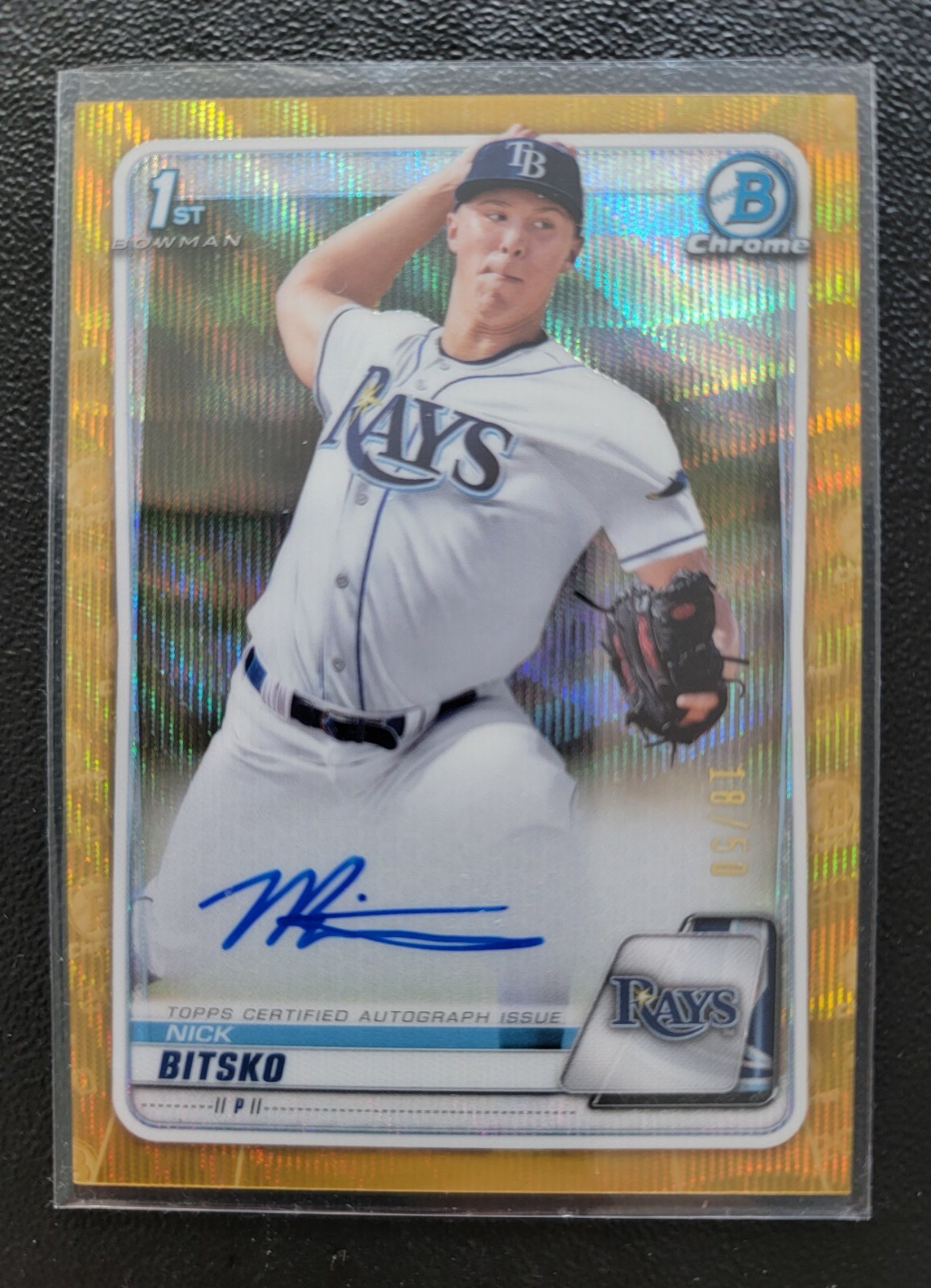 2020 BOWMAN CHROME DRAFT NICK BITSKO RC GOLD REFRACTOR AUTO AUTOGRAPH #18/50