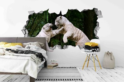 3D Crack Effect Tiger Animal Self-adhesive Removable Wallpaper Murals Wall