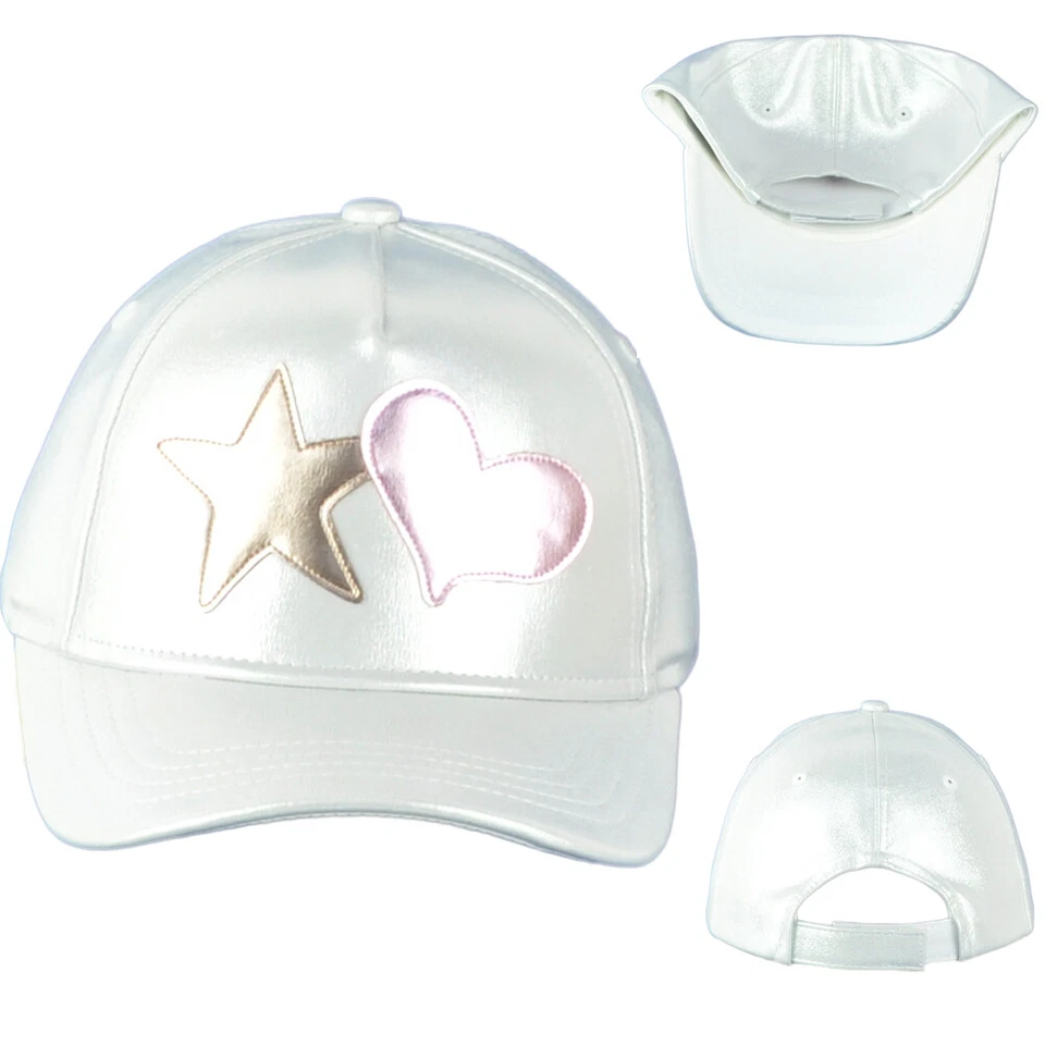 Heart Star Bright Silver Girls Fashion Adjustable Curved Bill Youth Kids Hat Cap - Image 2 of 4