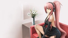 Anime girls pink hair long headphones dress black Playmat Game Mat Desk