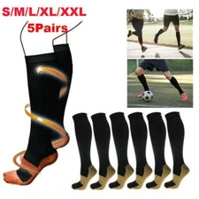 5 Pairs Copper Compression Socks 20-30mmHg Graduated Support Mens Womens S/M-XXL