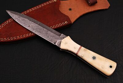 10'' Custom Hand CRAFTED DAMASCUS STEEL DAGGER BOOT Knife Fix Blade + sheath