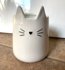 Ceramic Cat Planter with drainage - white cat porcelain with ears