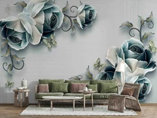 3D Blue Rose Flowers Self-adhesive Removeable Wallpaper Wall Mural Sticker 50