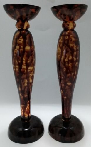 VTG Pair Of 2 Squid Amber Inkwell Lucite Pillar Candle 11.5 " Holders MCM Art - Picture 1 of 9