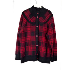 Pendleton Cardigan Womens SZ M Wool Blend Plaid Button Up Mock Neck Classic Read