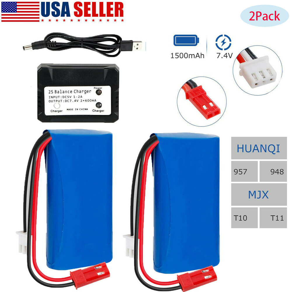 2Pcs 7.4V 1500mAh Recharge Li-ion Battery Pack w/ JST Plug for RC Car Drone Boat