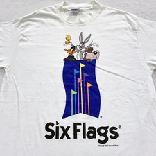 vtg 90s SIX FLAGS LOONEY TUNES T-Shirt MEDIUM/LARGE soft bugs bunny taz tweety