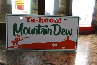 RARE MOUNTAIN DEW SODA POP EMBOSSED METAL SIGN BOTTLE COKE FOUNTAIN HILLBILLY