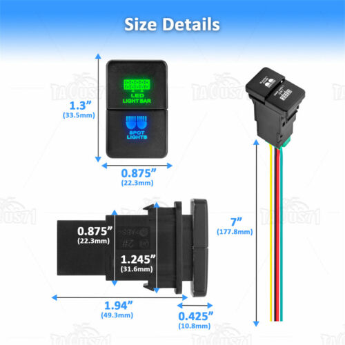2024 LED Light Bar & Spot Light Push Button Switch Blue/Green Backlit for Tacoma - Bild 1 von 12
