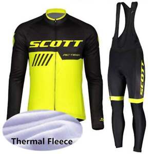 Men Cycling Jersey Bicycle Fleece Thermal Long Sleeve Shirt Bib Pants Set Winter