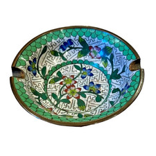 Vintage Cloisonne Ashtray Trinket Dish 5" across China Greens Flowers Enamel