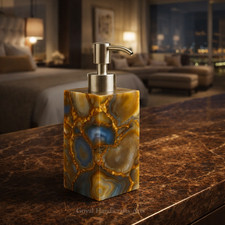 Luxury Agate Soap Dispenser Natural Stone Bathroom Decor Handmade Gemstone