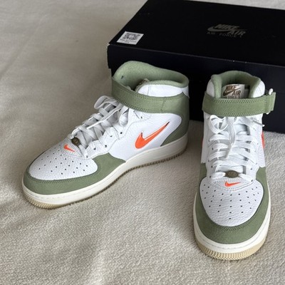 Nike Air Force 1 Mid Top White Green Orange Lace Up Athletic Sneakers Men's
