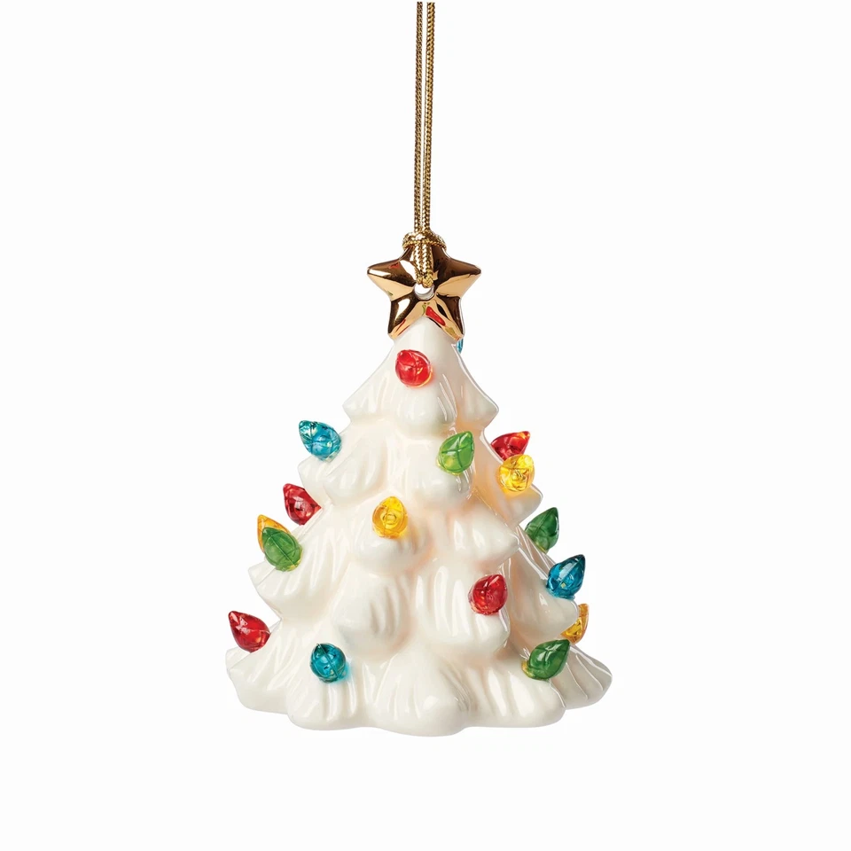 Lenox China TREASURED TRADITIONS Lit White Tree Christmas Ornament N/O