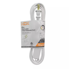 6 Ft. 16/2 Light Duty Indoor Multi-Outlet Extension Cord White