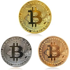 Detailreiche Bitcoin M&uuml;nzen in Gold und Silber -  Geschenkidee