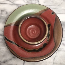 Hand Thrown Studio Art Pottery Chip and Dip Service Platter Artist Signed 8"