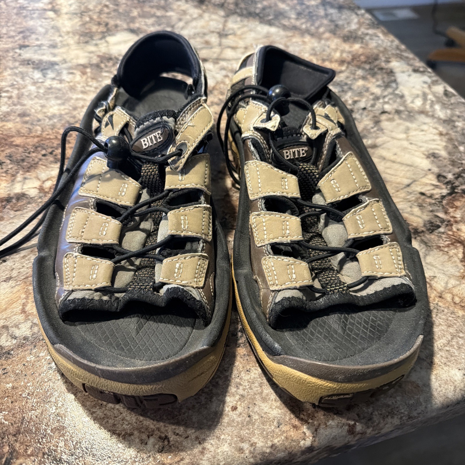 Men's  Bite Sandals Outdoor Hiking Fishing size 10.5 Khaki Gray Black Boating