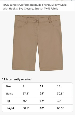 Izod Bermuda Uniform School Pants, Size Juniors 11 In Black, Navy And Khaki - Picture 4 of 21