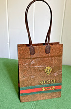 VTG Gucci Empty Shopping Paper Bag Plastic Handles 6" X 2 3/4" x 8"