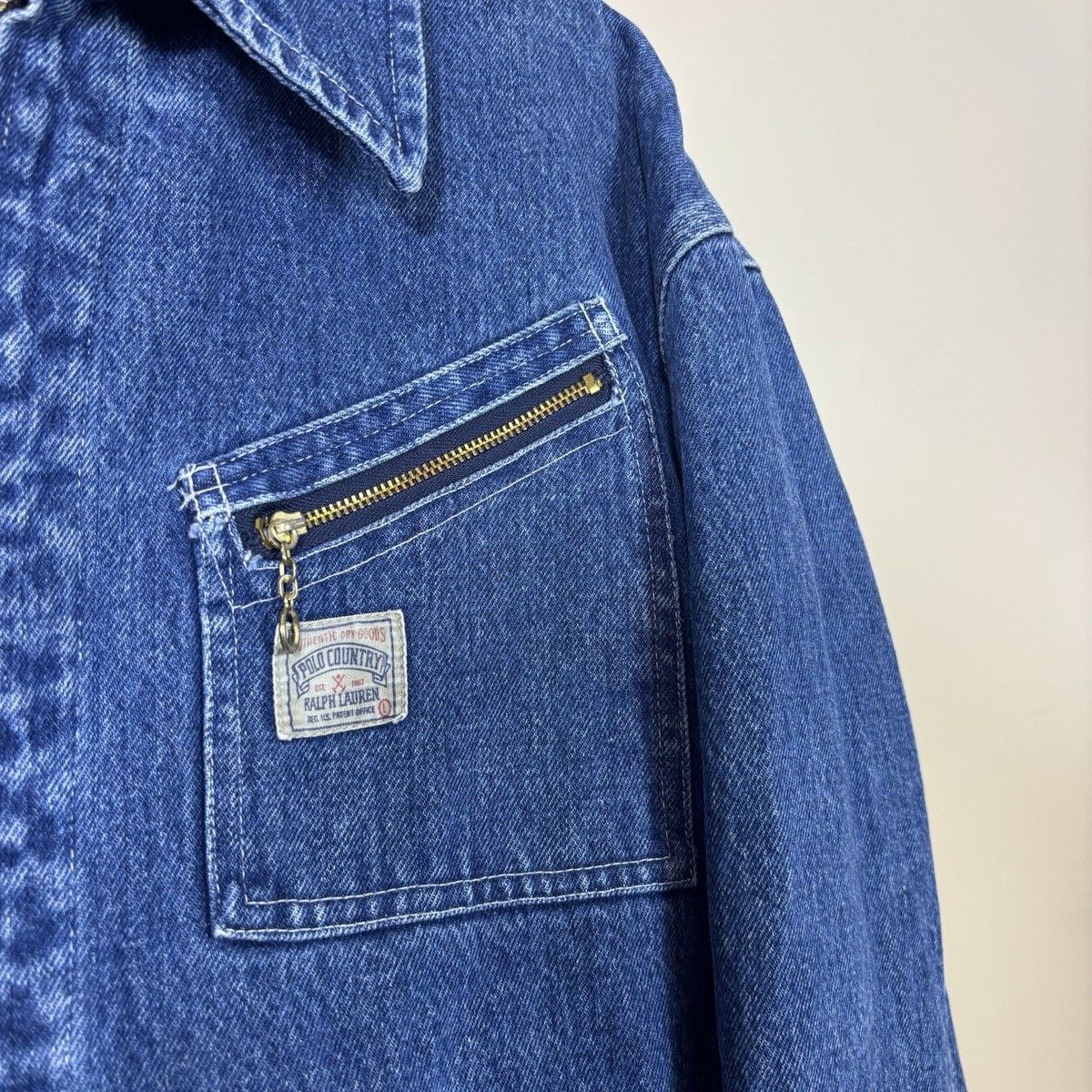 Vintage Polo Country Ralph Lauren Denim Jacket Mens Large 90s