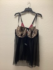 Cacique Black Laced Bodice Babydoll Chemise Lingerie Teddy Slip Sheer size 22/24