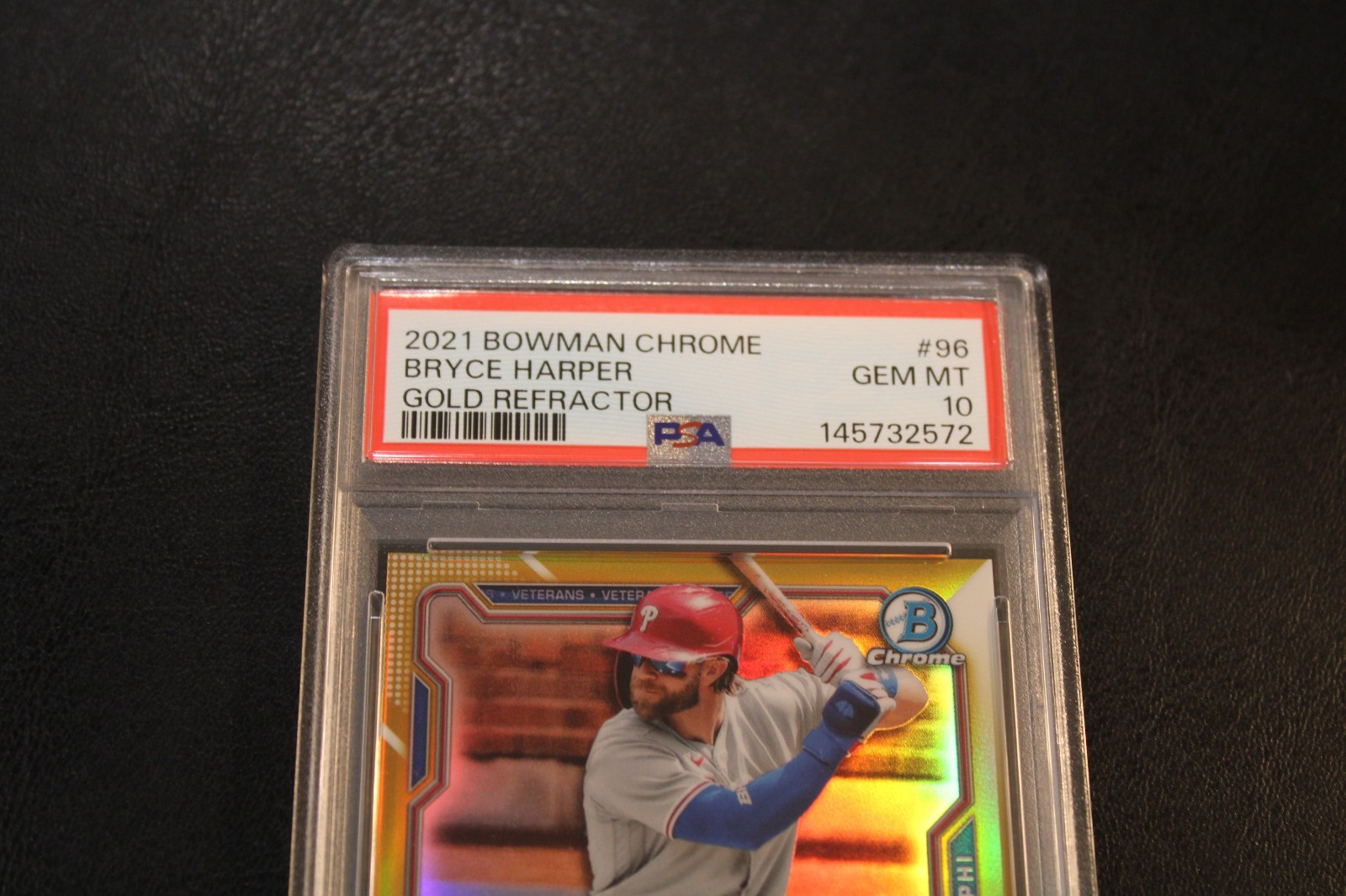 2021 Bowman Chrome - Gold Refractor - Bryce Harper 10/50 - PSA GEM MINT 10 view 3