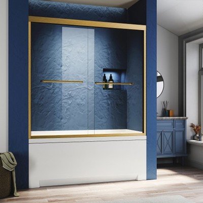 60''x 62''Brushed Gold Sliding Screen Door  1/4''Tempered Glass Double Shower Door