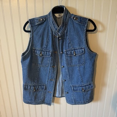 VTG SDS Studio Denim Jean Vest Women's M Cowgirl Boho Festival 90s 