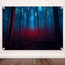6x4FT Horror Forest Photography Backdrop Halloween Red Leaves Vampire Decor