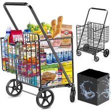 455lbs Shopping Cart for Groceries, Large Heavy Duty Grocery Cart on Wheels, ...