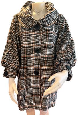 Anthropologie Azel Hazel  Hazel  Plaid 3/4 Sleeve Winter Overcoat Size L 