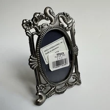 Vintage Fetco 2x3 Ornate Oval Pewter Metal Mini Photo Picture Frame Standing NOS